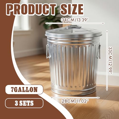 Set de 3 Canecas de Basura Metálicas Galvanizadas con Tapa 7 Gal miniatura 2