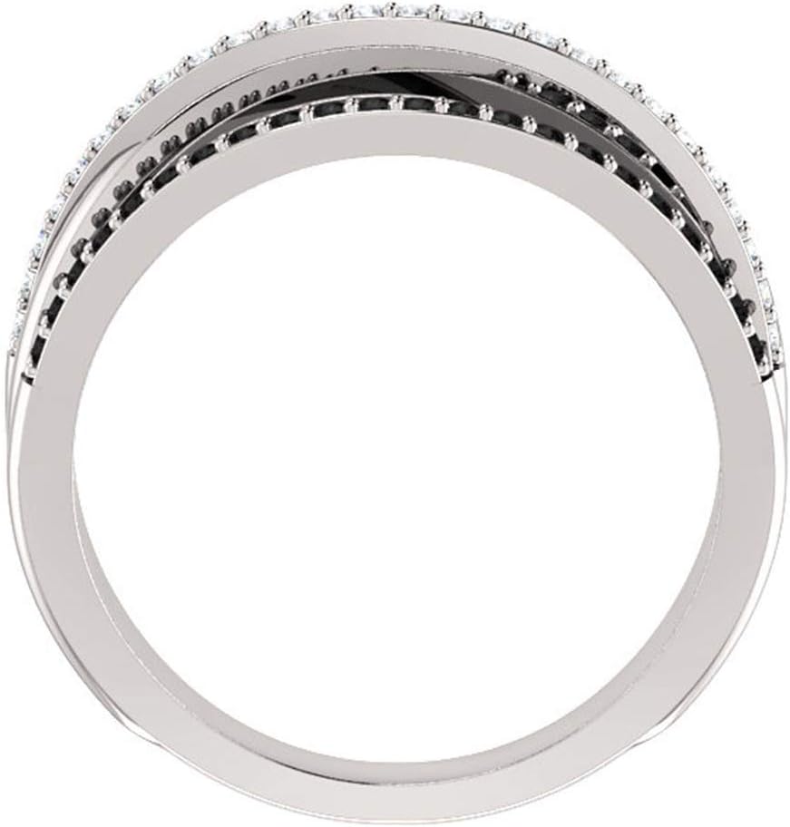 925 Silver Jewelry Black & White Sapphire Two Tone Black and White Pave Cubic Zirconia CZ Criss-Cross Crystal Belt Design Band Ring Eternity Wedding Bridal Jewelry Women