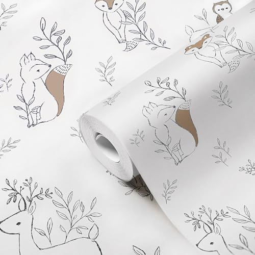 Crane Baby Forest Wallpaper for Boys & Girls, Woodland Decor, 21
