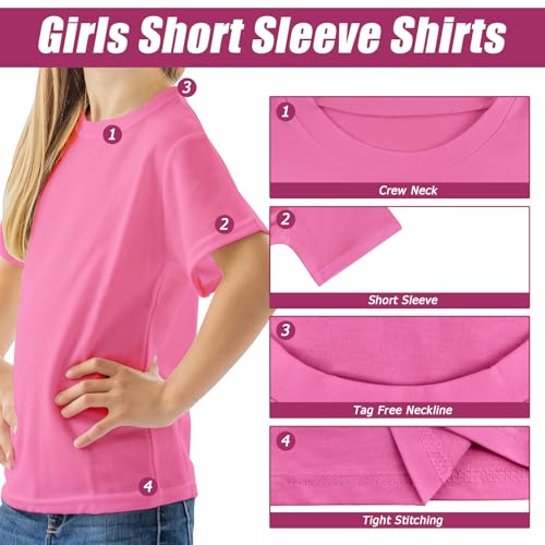 Girls Short Sleeve T Shirts Soft Cotton Summer Tops Kids Casual Crewneck Basic Tees Shirts Blouse Clothes for Girls, 5-14Y2