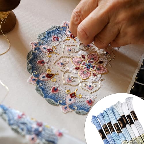Image of 70 Yards 8 Skeins Gradient 6 Strands Light Sky Blue Variegated Cross Stitch Floss Polyester Embroidery Thread String Friendship Bracelets Threads Set for Hand Sewing Making Knitting Supply