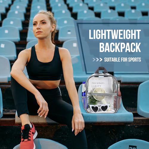 Image of Sweetude 6 Pcs Clear Backpack bulk 11.4 x 9.5 x 5.1 Inch Bag Stadium Approved Plastic Transparent Backpack with 2 Water Holders (Gray)
