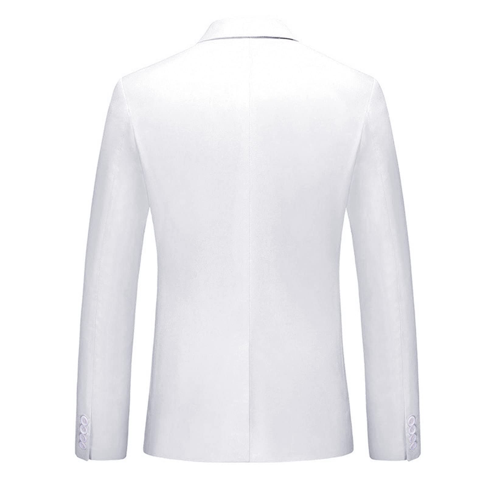 Men's Slim Fit Double Breasted Jacket Slim Fit Business Daily Prom Blazer Peak Lapel Groom Wedding Party Suit Coat (White 2,X-Large)
