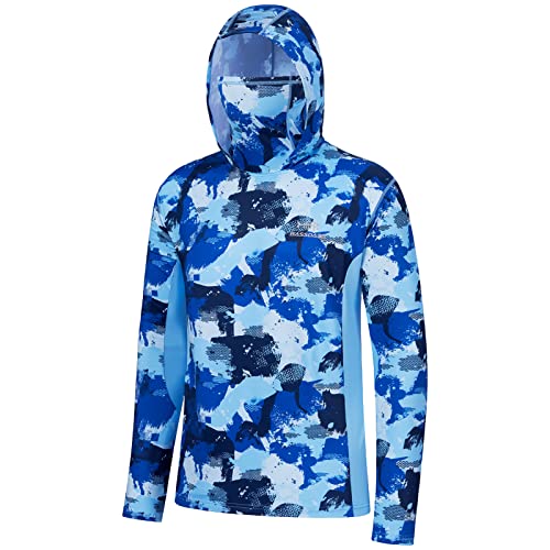 Image of BASSDASH Men's UPF 50+ Fishing Hiking Camo Hoodie Shirt with Face Mask Lightweight Neck Gaiter Long Sleeve
