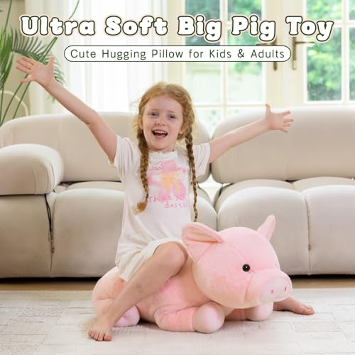 Image of BENINY Giant Pig Stuffed Animal 30 inch - Large Stuffed Pink Pig Plush, Ultra Soft Big Farm Plush Toy, Cute Hugging Pillow for Kids & Adults