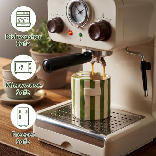 Taza de cerámica de 10oz con diseño a rayas verde miniatura 3