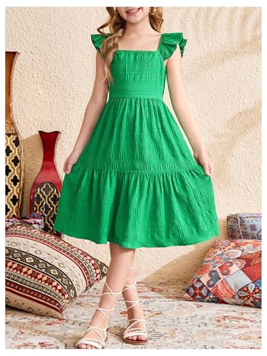 SHENHE Girl's Summer Square Neck Ruffle Sleeveless Tie Back Bow A Line Flowy Boho Sun Dress3