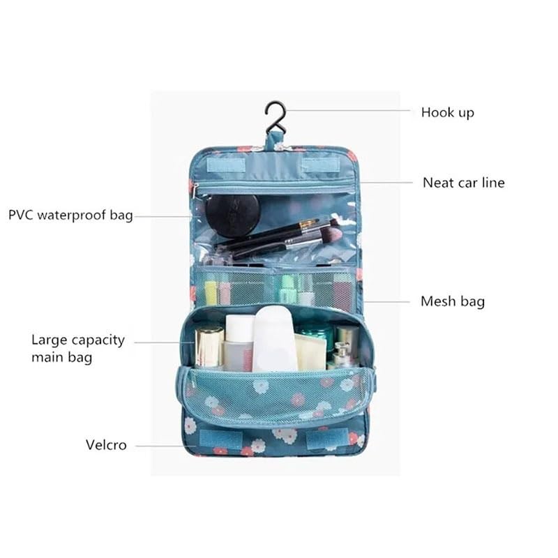 Borsa da Toilette, Trousse cosmetica da Donna, Astuccio da Viaggio Impermeabile, Organizer per Articoli da Toilette, Beauty Case, Contenitore per Il Trucco da Bagno con Gancio, lav