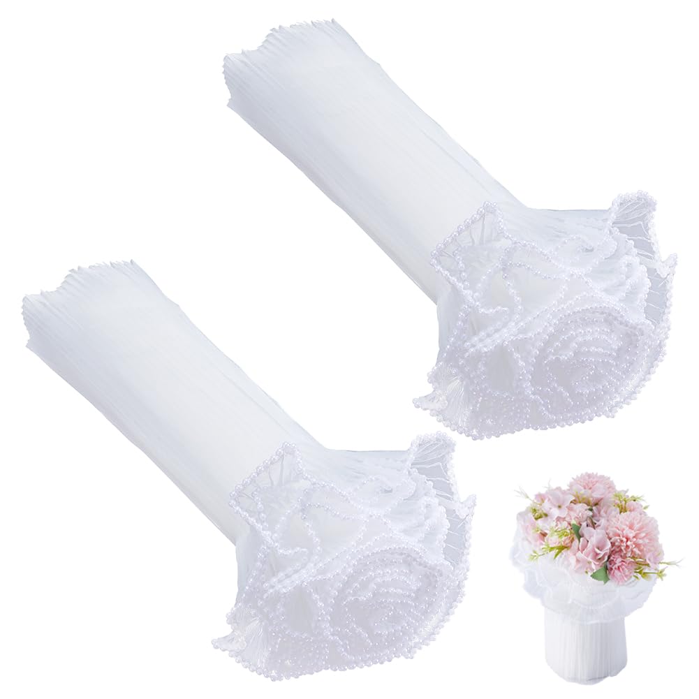 MUYAPAY Papier D'Emballage Bouquet De Fleurs 4M – Maille Froissée Perle Blanc, Filet Ondulé Pour Mariage, Anniversaire, Saint-Valentin