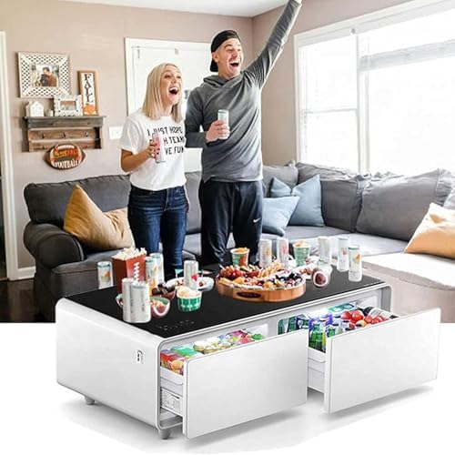 Smart Coffee Table with Touch Control, Refrigerator Cooling Drawer, Wireless Charging, Bluetooth Speaker for Living Room & Bar