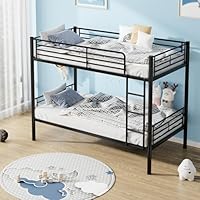 VECELO 3ft Single Bunk Bed Metal Frame with Ladder, Heavy Duty Metal Bunk Beds with Safety Guardrails for Teens, Adults, Noise Free, No Boxing Spring Needed