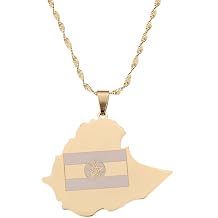 BR Gold Jewelry Ethiopian Flag Map of Ethiopia Pendant Necklace for Women African Map Chain