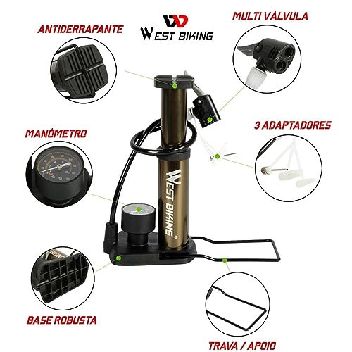 WEST BIKING - Bomba De Ar Encher Pneu Bicicleta Pequena De Mão Ou Pé Bike Prática (Prata)