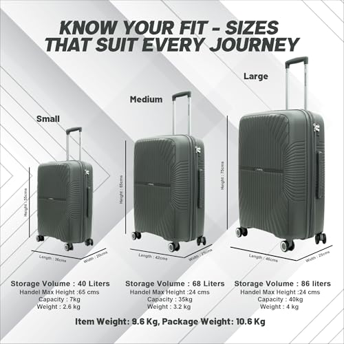 Image of American Traveller Tourispro Trolley bag for travel Set of 3 |Suitcase for Travel |Leightweight Large Luggage traveling bag big size| Polypropylene(Pp) bags with Expandable 8 wheels (3, Charcoal Grey)