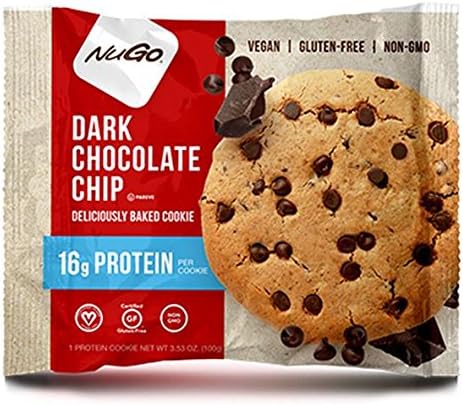 NuGo Protein Cookie Dark Chocolate Chip, Vegan, Gluten Free, 100g - Pack of 12