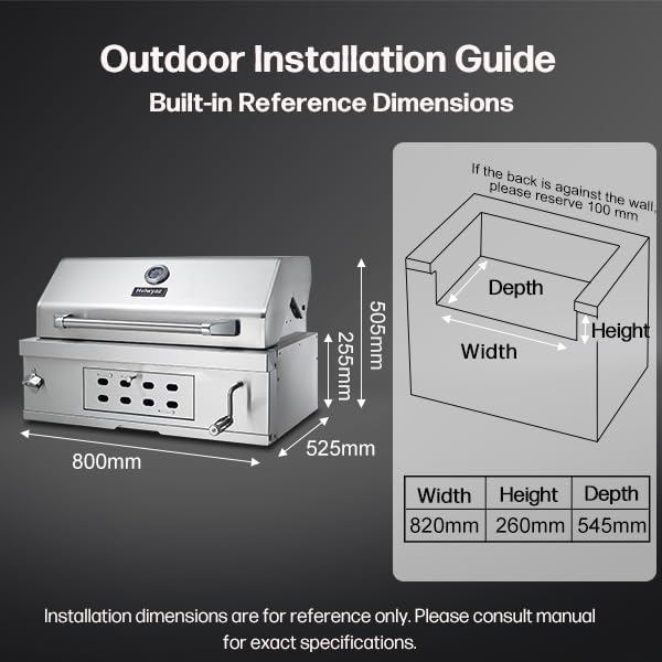 Miniatura 9 de Parrilla de barbacoa de carbón grande integrada, parrillas de carbón con bandeja elevable, capucha aislada y medidor de temperatura, parrilla de