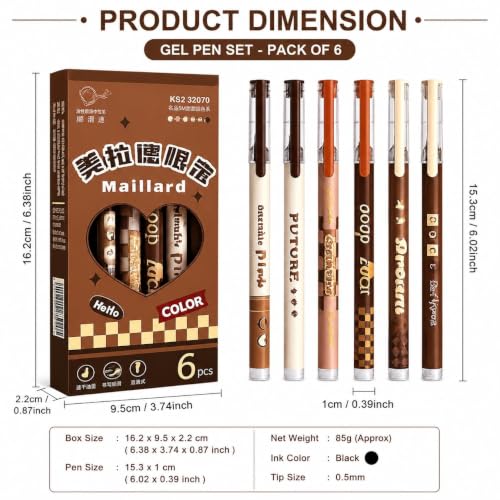 Image of Alokik Luxury Gel Pens and Highlighter 5pcs black Color pen + 1 pcs highlighter Coordinated Design, Signature Pen Set, Writing School Supplies (Maillard Gel Pen Set Of 6)