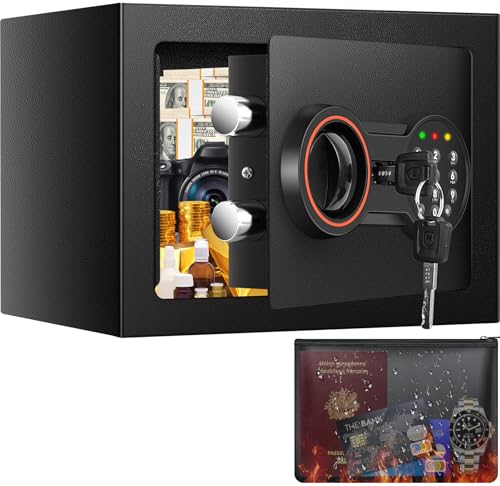 Mini Safe Tresor mit Zahlenschloss Schlüssel, MöBeltresor Klein mit Feuerfeste Tasche, Kleiner Tresor für Zuhause Sicherheitssafe,Tresore Kinder für Geld Medikamente Wertsachen Bargeld