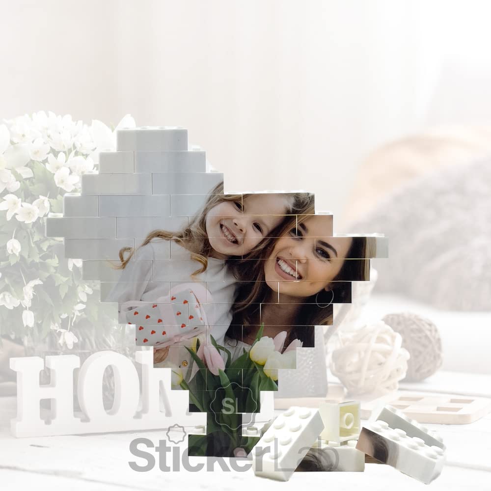 StickerLab Cuore in Mattoncini Regali Personalizzati, Made in Italy - Idea Regalo Personalizzata - Stampa Foto, Regali Personalizzabili - Festa della Mamma, Anniversario, San Valentino - 16x16cm