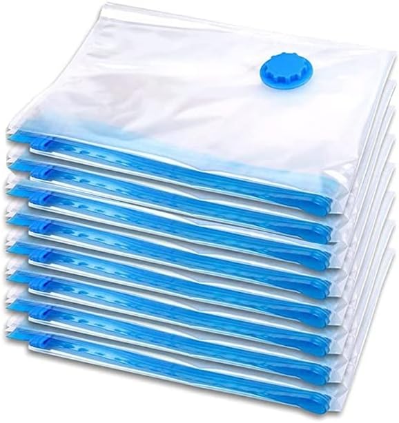 Home Vacuum Storage Bags for Clothes Pillows Bedding Blanket More Space Save Compression Travel Hand Pump Seal Zipper (Color Only 8pack Bags, Size