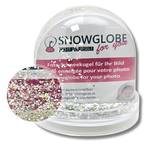 Snowglobe for You 50010 Grande boule à neige photo avec base transparente Contenu argenté et doré 9 cm