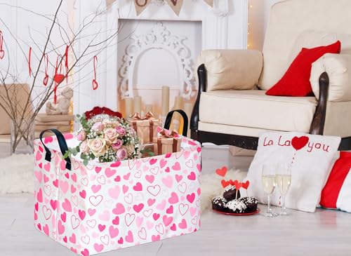 Image of MAIZMZ Girls Gift Basket Heart Print Storage Cube for Women, Closet Shelf Organizer Bins Empty Gift Basket with Handles Nursery hamper Kids Toys Books Box Room Deco