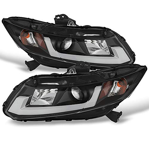 ACANII - For 2012-2015 Honda Civic Sedan 12-13 Coupe LED DRL Tube Projector Headlights Headlamps Driver & Passenge Side