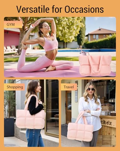 Image of Herald Puffer Tote Bag for Women, Large Quilted Puffy Handbag Lightweight Satchel Purse with Cup Holder & Compartment
