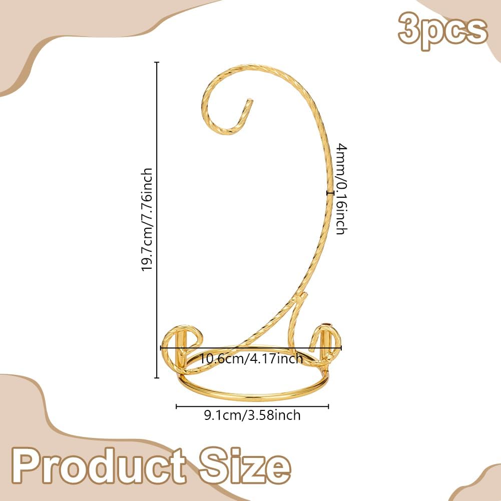 FREEBLOSS 3 Pcs Ornament Display Stand 7.8" High Metal Ornament Hangers Terrarium Hanging Stand Glass Ball Hanger for Home Party Wedding Decor, Gold