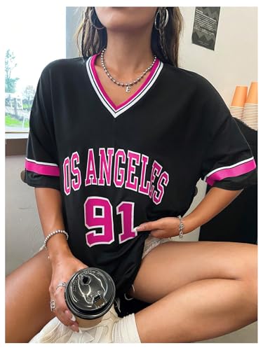 SOLY HUX Women's Oversized Jersey Shirts V Neck Graphic Tees Summer Baggy Blokecore T-Shirt Tops3