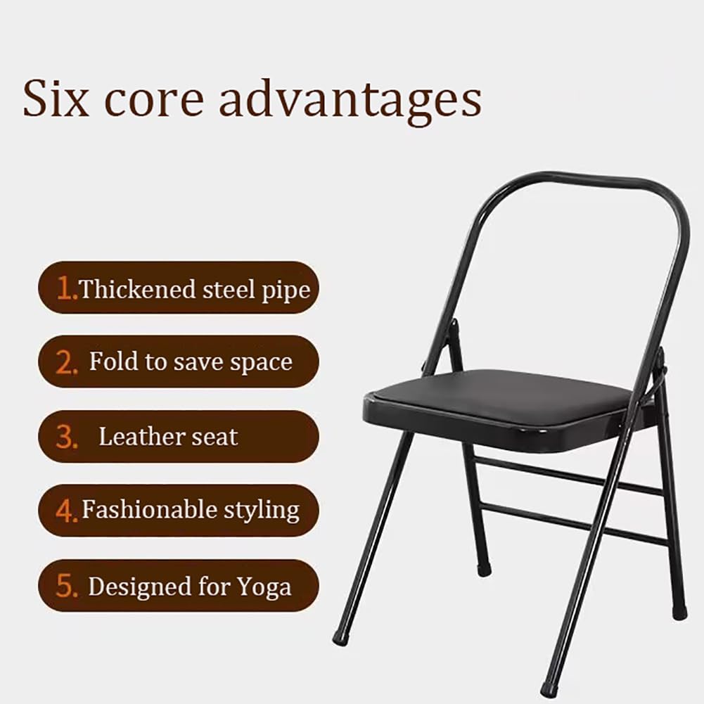 Sedia Pieghevole da Yoga e Pilates, Ausiliaria Iyengar, Rinforzata, Speciale per Yoga, Sedile Solido Antiscivolo Nero,Black