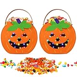 2 Stück Halloween Eimer für Süßigkeiten Kürbis Tasche Halloween Eimer LED Leuchtende Halloweenkorb für Süßigkeiten Halloweens Trick or Treat Bag Kürbis Halloweensüßigkeiten
