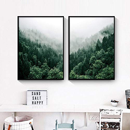 Forêt brumeuse art mural en toile 60x80cm lot de 2 affiches scandinaves nature pour salon