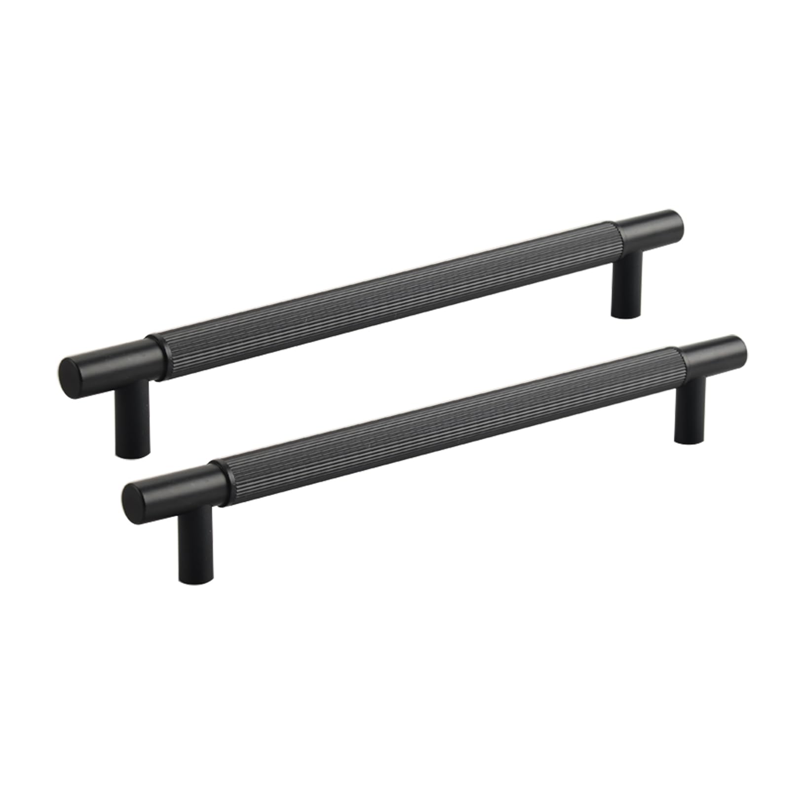 TYYCKJ Striped Drawer Handles Aluminum Alloy Cupboard Handles Black Wardrobe Handles Solid Kitchen Cabinet Handles Black TV Cabinet Handles 2 Pack (Hole Distance 256mm)