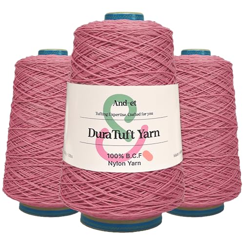 Image of And-et DuraTuft Yarn 45 Vibrant Colors Tufting Nylon Yarn Pack - Ideal for Crochet, Craft Projects -100% B.C.F. - 3 Cones x 1.66lbs(640yard) - Perfect for Rug Weaving and Knitting (05 Rosy Pink)