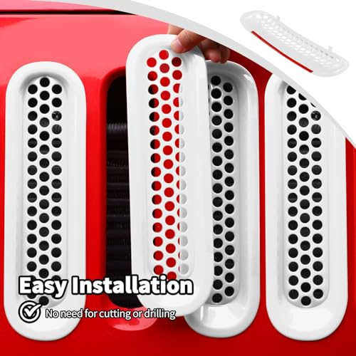 Image of JWWY Front Grille Insert Radiator Grille Grillwork Surround Assembly Inserts Headlight Headlamp Cover Trim Set Fit for 2007-2017 Jeep Wrangler JK JKU Exterior Accessories 9pcs White