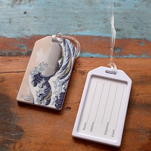 Image of 2 Pack - Great Wave Luggage Tags Heavy Duty for Suitcases & Backpacks - Hokusai Bag Tag - Cute & Durable TSA Approved w Plastic Loop & Contact Card Business Card Size by Specialist ID