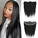 PANDA ANGEL 13x4 HD Lace Frontal Closure Brazilian Virgin Straight Human Hair Ear to Ear Frontal 14 inch Free Part Transparent Lace Frontal Closure Pre Plucked with Baby Hair for Black Women Natural Color