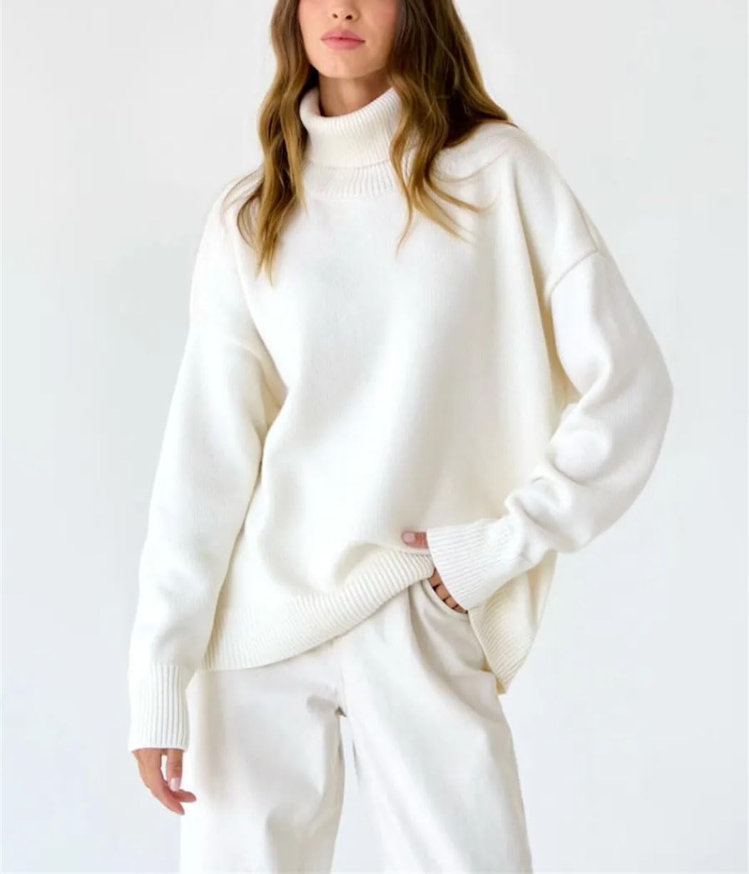 Haitpant Maglione da donna a collo alto autunno inverno spesso caldo pullover top casual sciolto maglione lavorato a maglia oversize