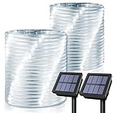 GIGALUMI Outdoor Solar Rope Lights, 2 Pack Solar Powered Outdoor Waterproof Tube Light with 100 LED, 35.7 feet 8 Modes Copper Wire Fairy Lights for Garden Fence Patio Yard Party Wedding Christmas Hall