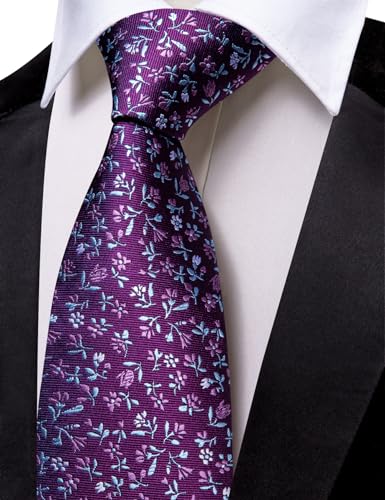 Image of Barry.Wang Floral Ties for Men Flower Necktie with Tie Clip Formal