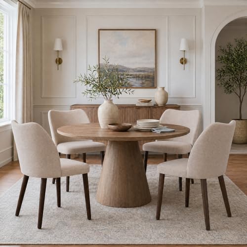 Image of MALOL Dining Chairs Set of 4, Upholstered Fabric Kitchen Chairs with Curved Back, Padded Seat and Solid Wood Legs, Modern Dining Chair for Kitchen Dining Room, Camel