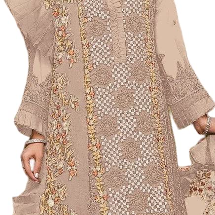 Image of Miss Ethnik Women's Faux Georgette Semi Stitched Top With Unstitched Bottom and Nazmin Dupatta Embroidered Straight Kurta Dress Material (Pakistani Salwar Suit)