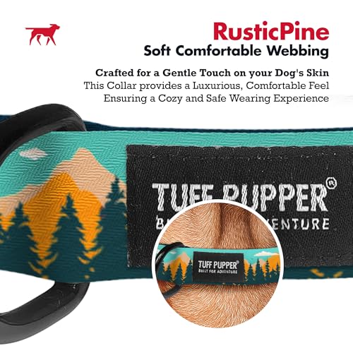 Image of Tuff Pupper Premium Adjustable Dog Collar for Large Boy Dogs, Stylish Pattern Collars Designed in USA, Quick Release Buckle, RusticPine Print for Male Dogs, Large (1 Inch Wide x 18-26 Inch Neck)