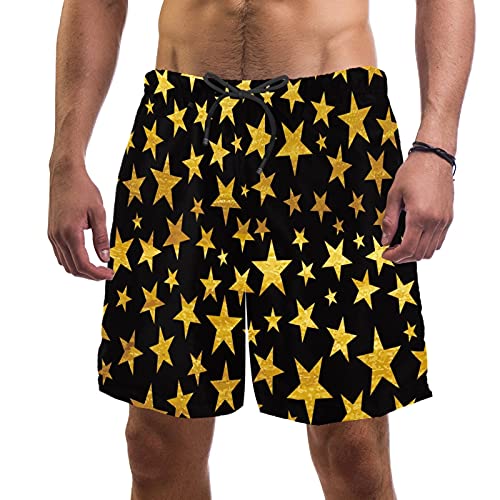 Short de bain noir homme à étoiles dorées taille L avec doublure maille