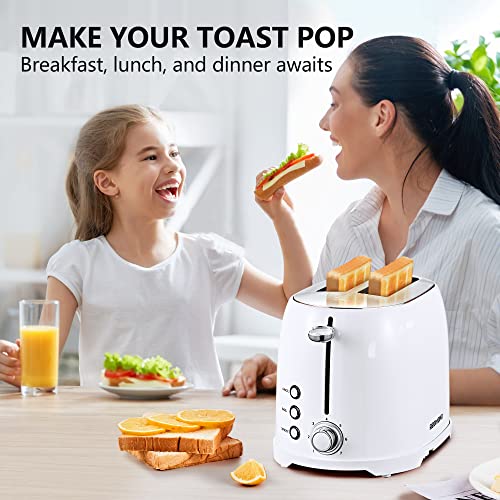 Redmond Toaster 2 Slice, Stainless Steel Toaster With 1.5”Wide Slots, Retro Toaster 2 Slice With Cancel, Bagel, Deforst Functions, 7 Browning Levels, Removable Crumb Tray, White #TOP6