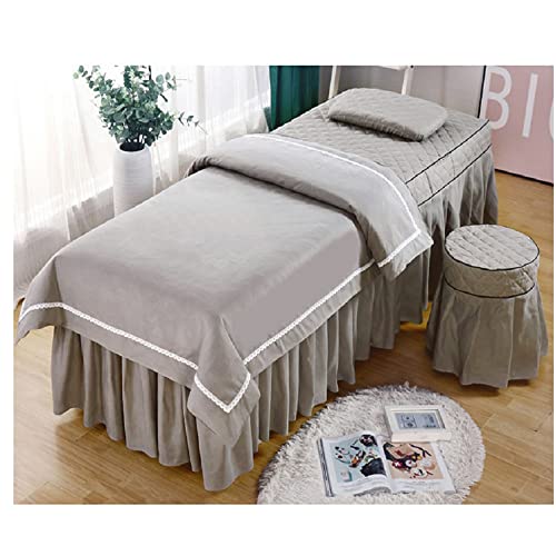 cozy heart 4pcs Beauty Salon Bedding Set Thick Bed Linens Sheets Bedspread Fumigation Massage Spa Pillowcase Duvet Cover Sets (190x80cm, Gray)