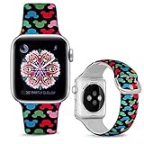 DOO UC Floral Bands Compatible with iWatch 38mm/42mm/40mm/44mm, Cartoon Images Silicone Fadeless Pattern Printed Replacement Bands for iWatch Series 4/3/2/1, M/L for Women/Men