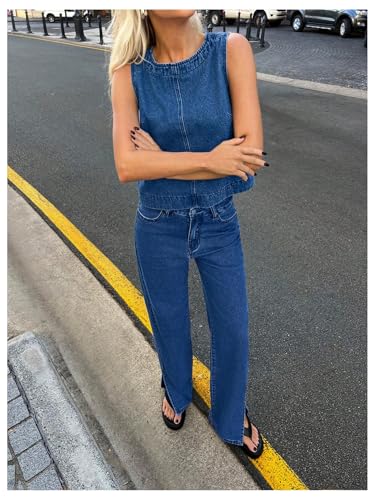 Milumia Women's Denim Vest Tank Top Sleeveless Round Neck Loose Fit Casual Jean Vests Streetwear3
