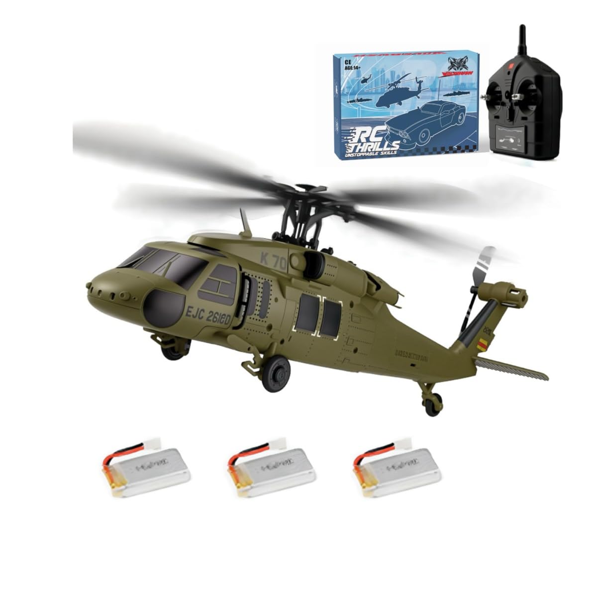 StrucToys K170 UH60L RC Helicopter, 2.4G 4CH Flybarless Remote Control Helicopter, 6-Axis Gyroscope Altitude Hovering, 3Batteries